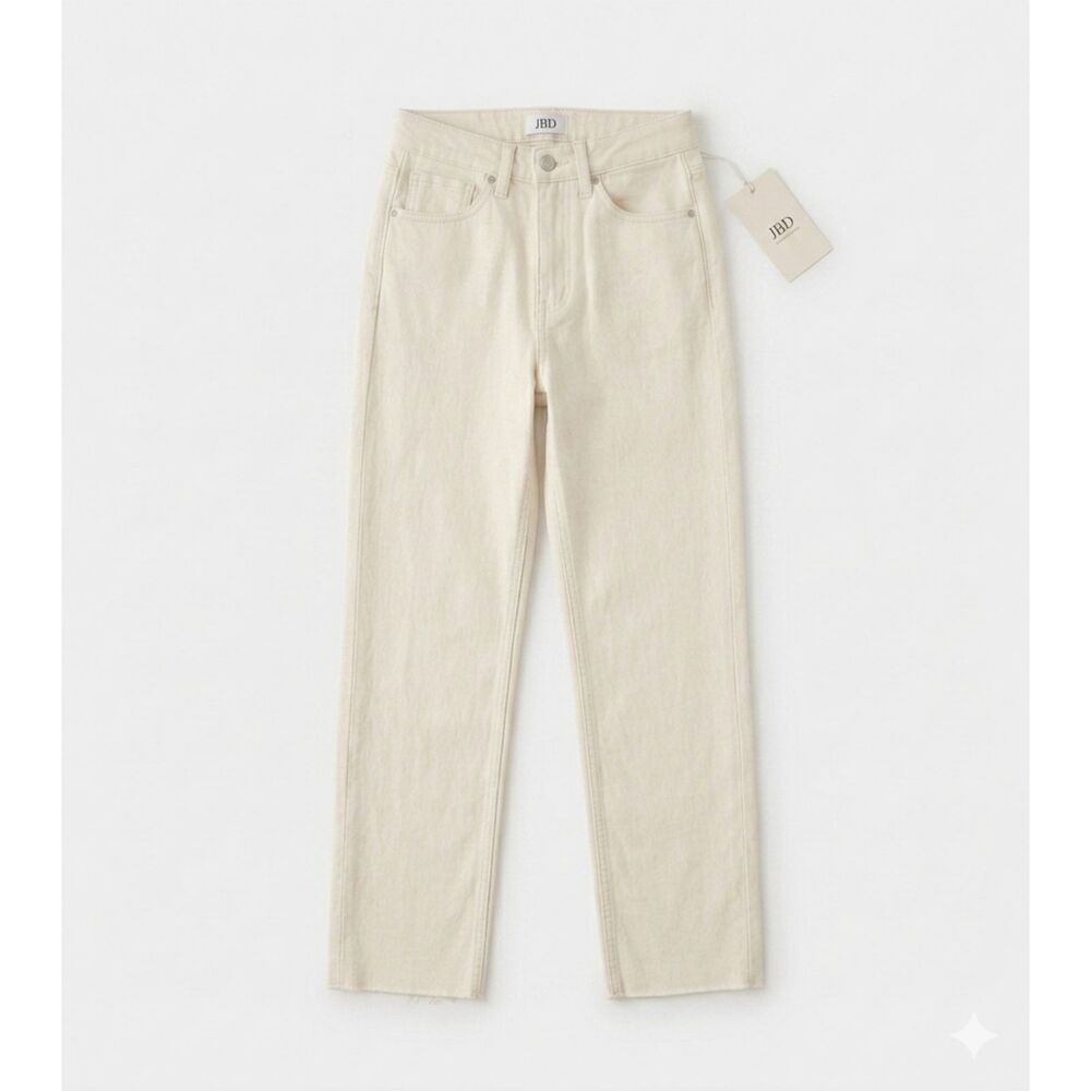 Just Black  straight leg jeans 26  cream off white high waist  raw hem